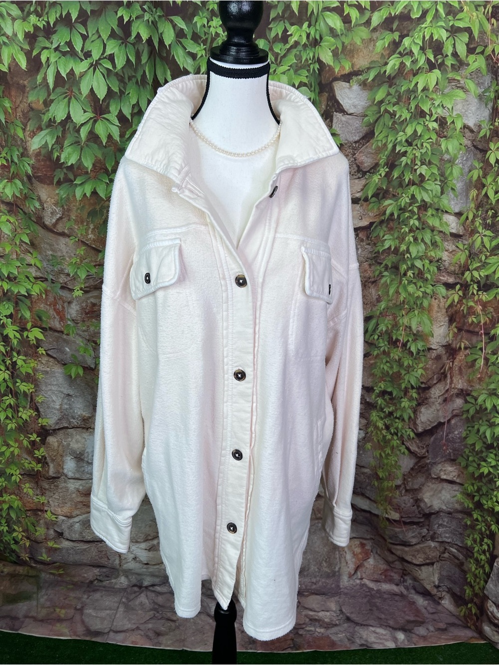 FREE PEOPLE Cream Ruby Style Distressed Oversized Bohemian Shacket, M - Picture 2 of 16
